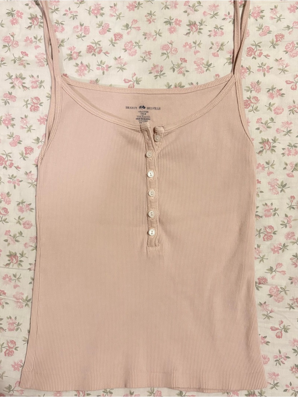 Brandy Melville Dusty Blush Ribbed Button-Front Cami